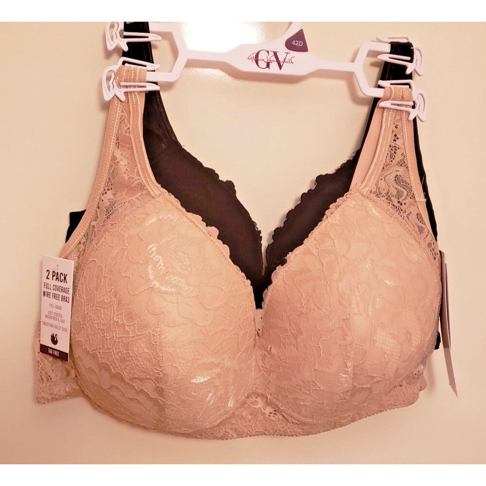 Women's GV Intimate Padded Lace Bra Set of 2 Black Tan No Underwire Sz 42D NWT